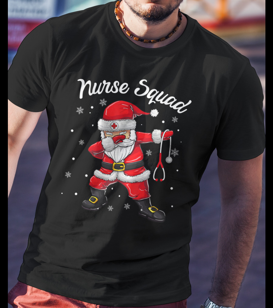Nurse Squad Christmas Scrub Tops Women Dabbing Santa T-Shirt