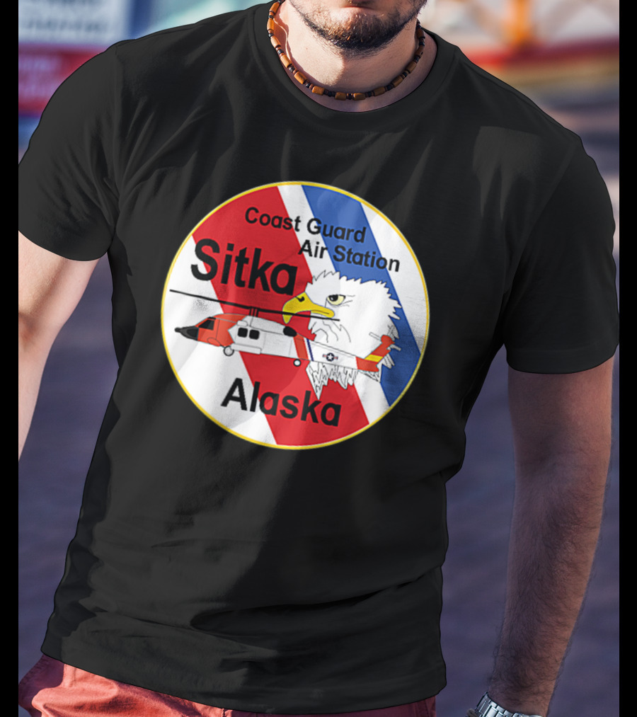 Coast Guard Air Station Sitka Alaska Eagle Helicopter Badge T-Shirt