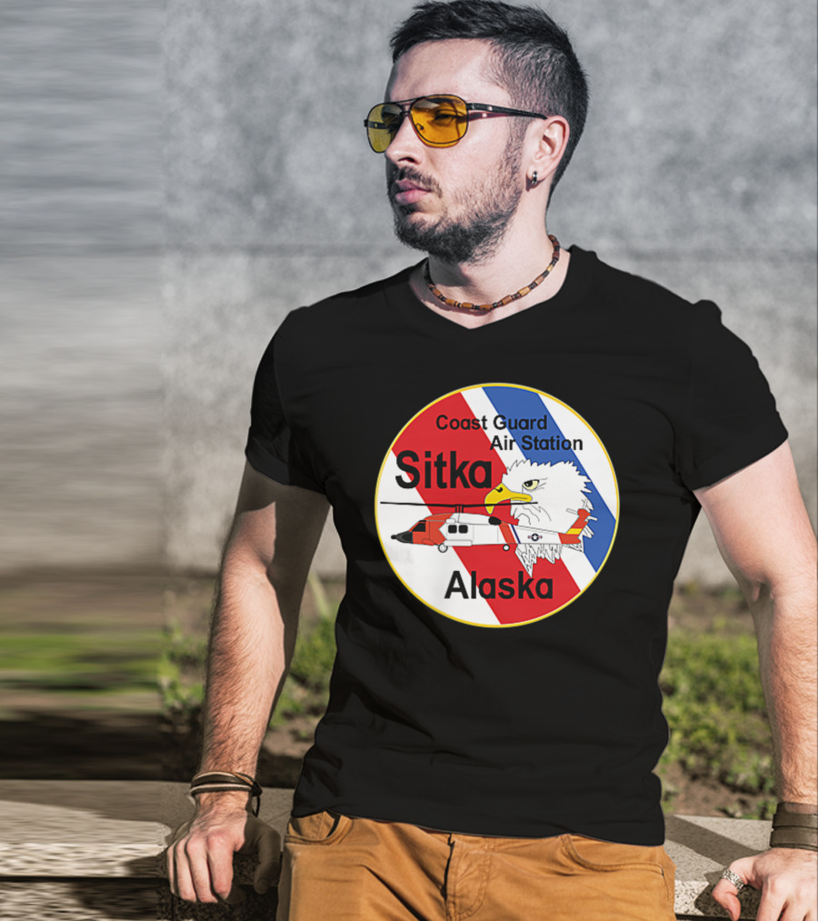 Coast Guard Air Station Sitka Alaska Eagle Helicopter Badge T-Shirt