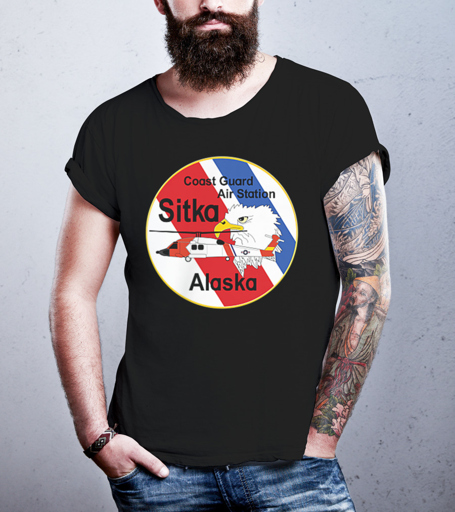 Coast Guard Air Station Sitka Alaska Eagle Helicopter Badge T-Shirt