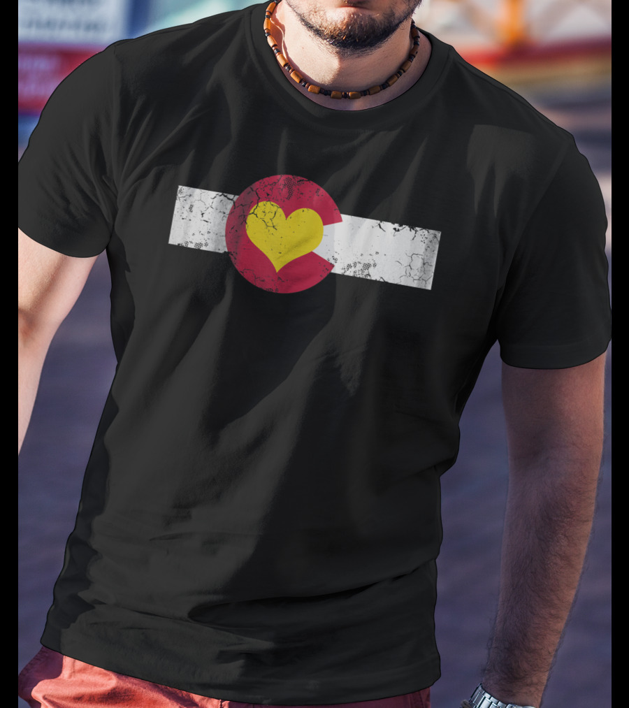 Colorado State Flag Heart Distressed T-Shirt