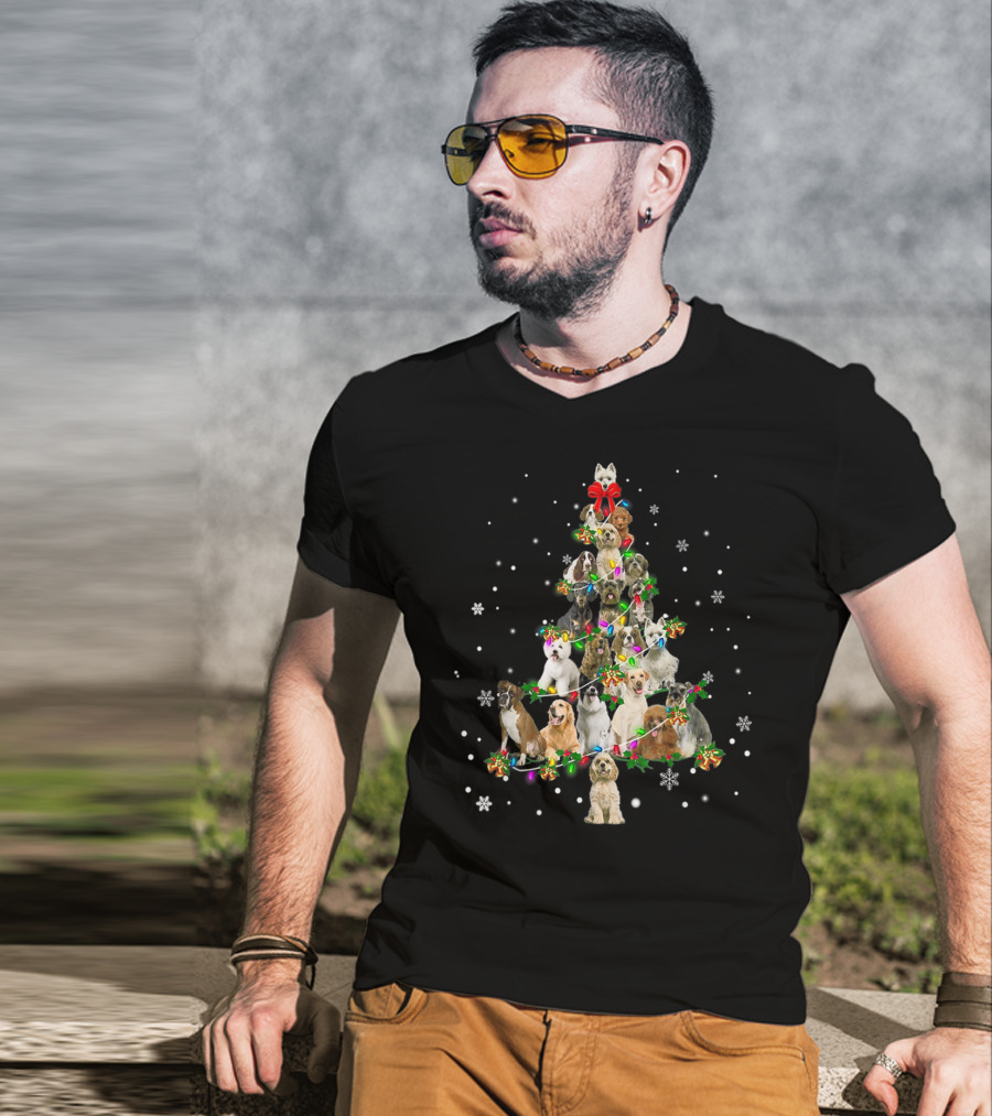 Cute Dogs Xmas Christmas Tree Decor With Festive Holiday Lights T-Shirt