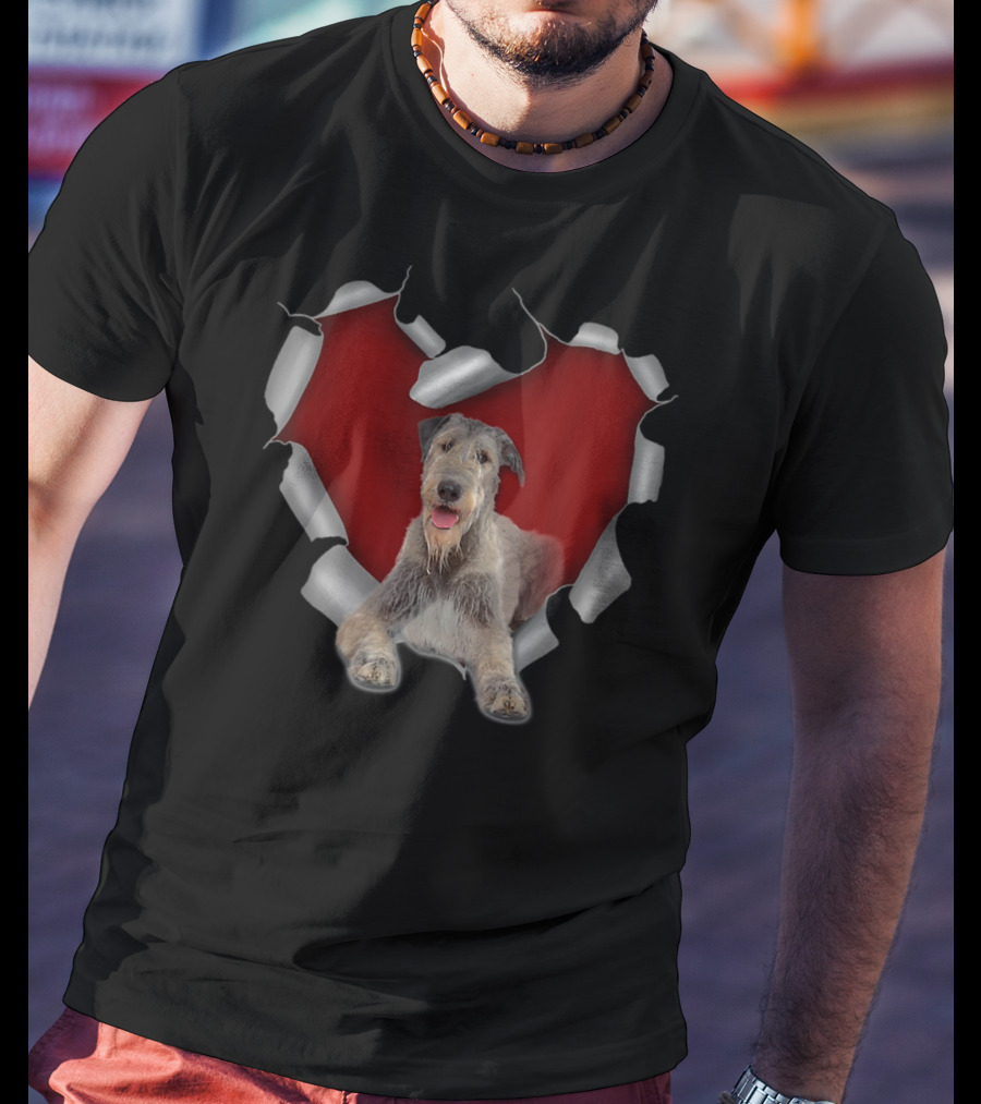 Torn Heart With Irish Wolfhound Dog Image T-Shirt
