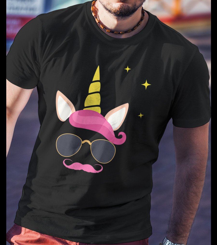 Dadicorn Best Dad Unicorn Sunglasses Mustache Fun T-Shirt