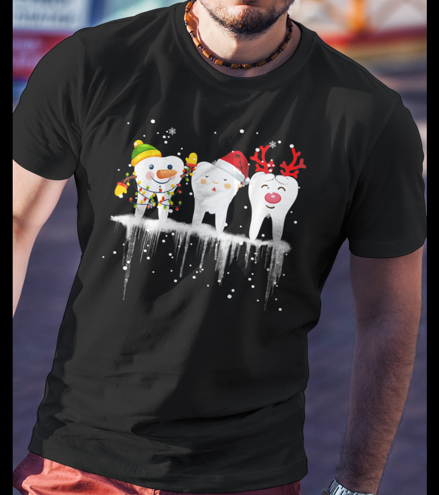 Dental Christmas Tooth Santa Snowman Reindeer Holiday Fun T-Shirt