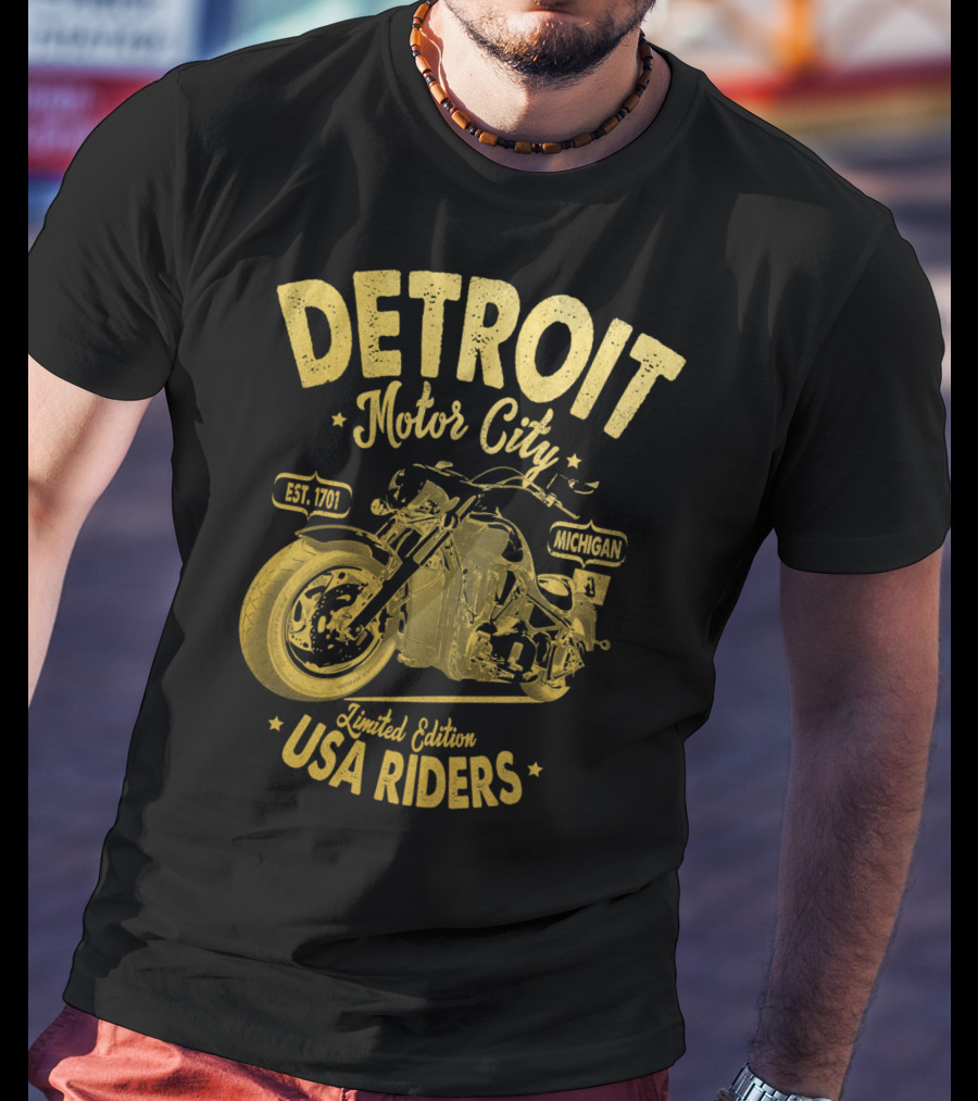 Detroit Motor City Michigan Est. 1701 USA Riders Gold Vintage T-Shirt
