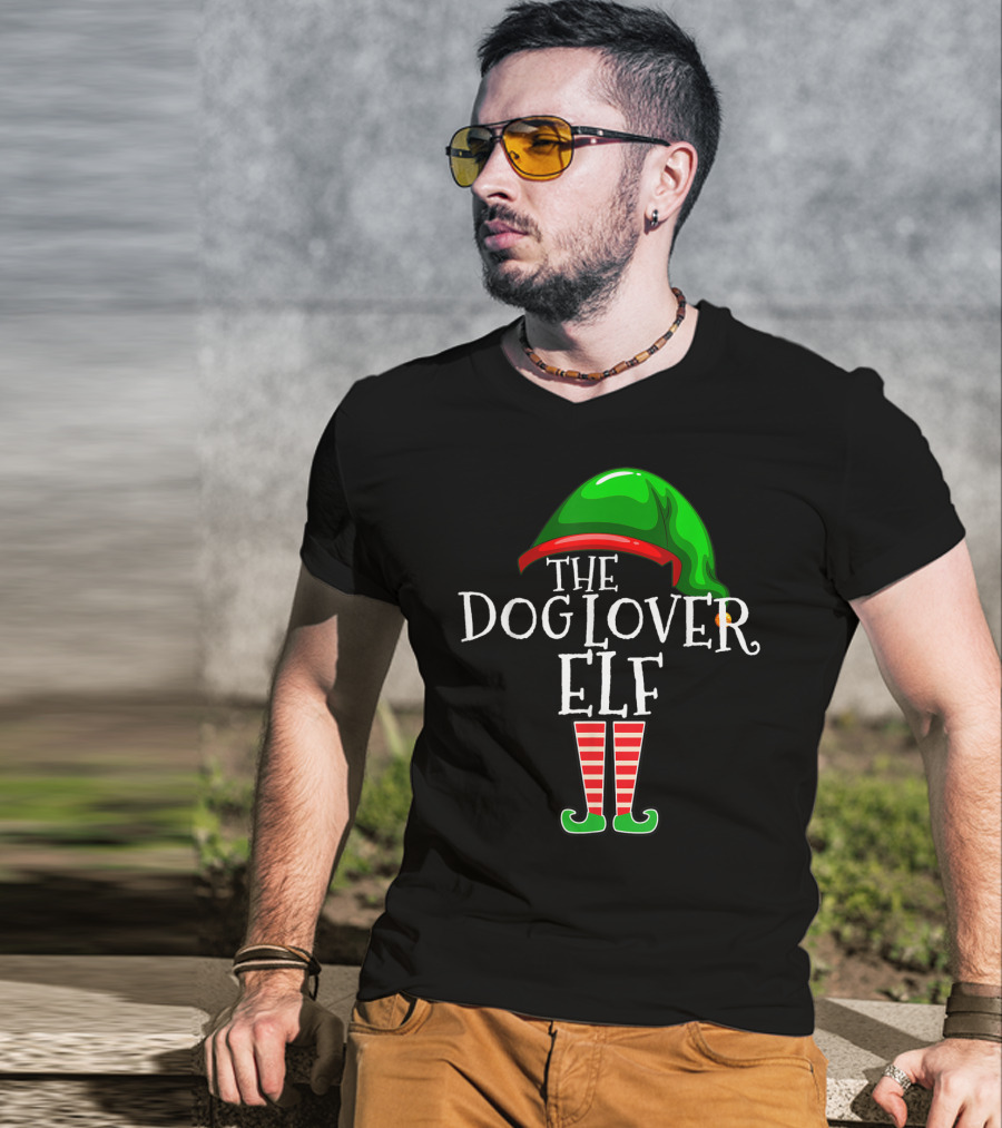 The Dog Lover Elf Green Hat And Striped Boots T-Shirt