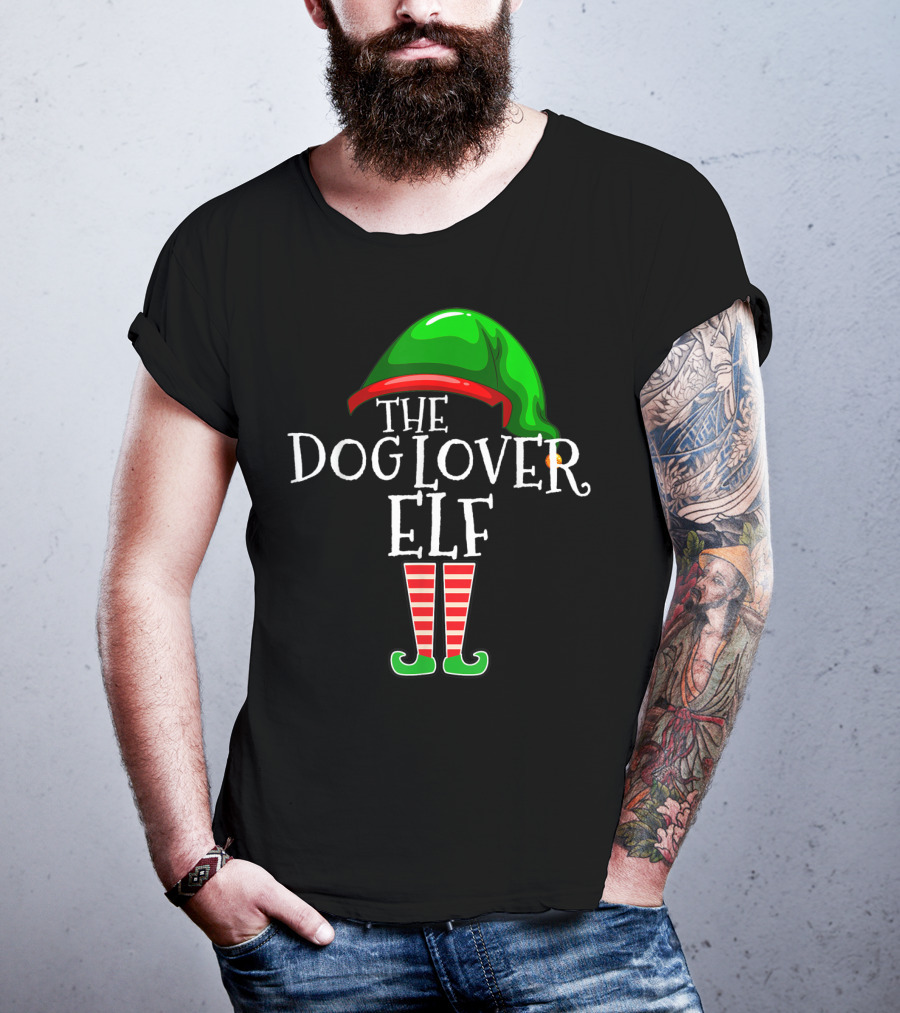The Dog Lover Elf Green Hat And Striped Boots T-Shirt