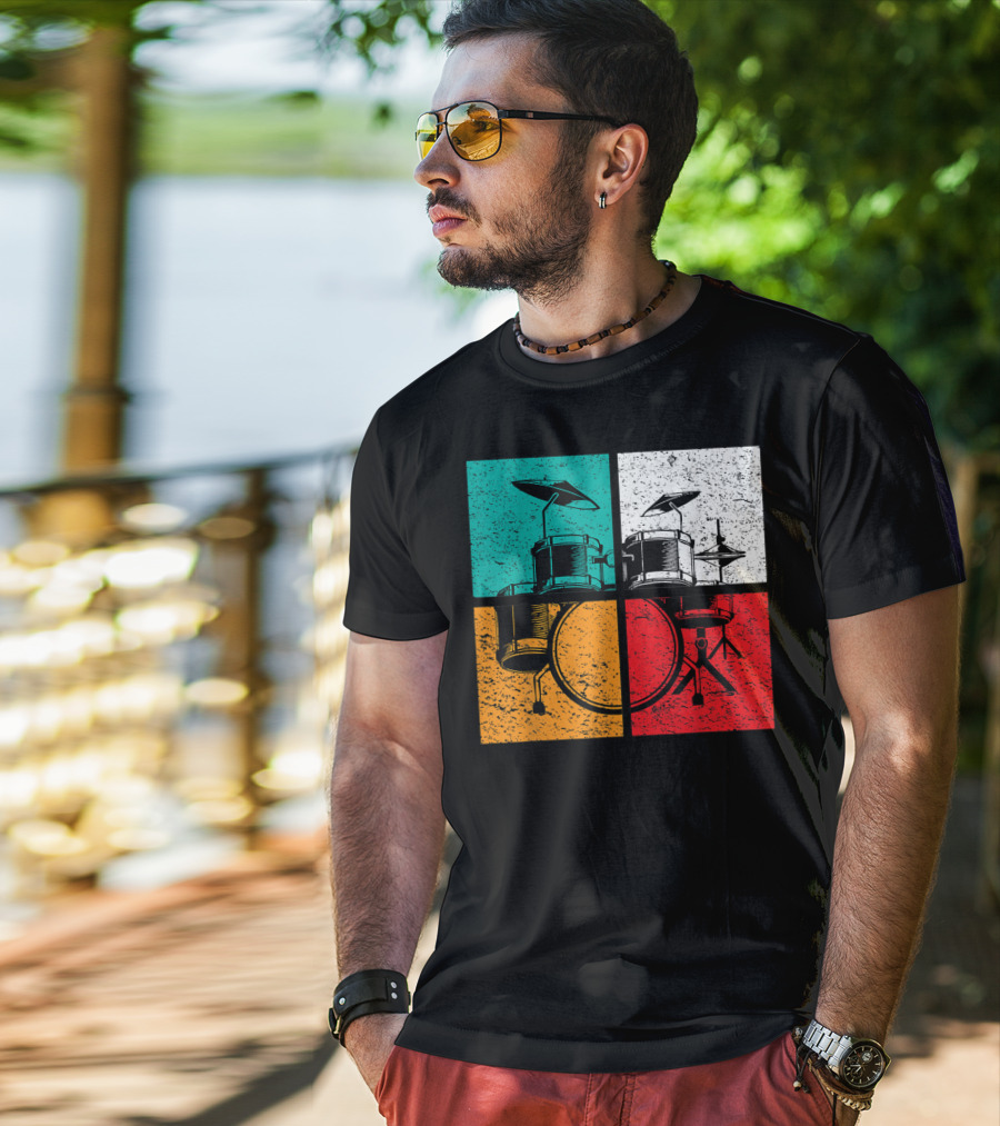 Drummer Drums Band Drumset Colorful Pop Art Squares T-Shirt