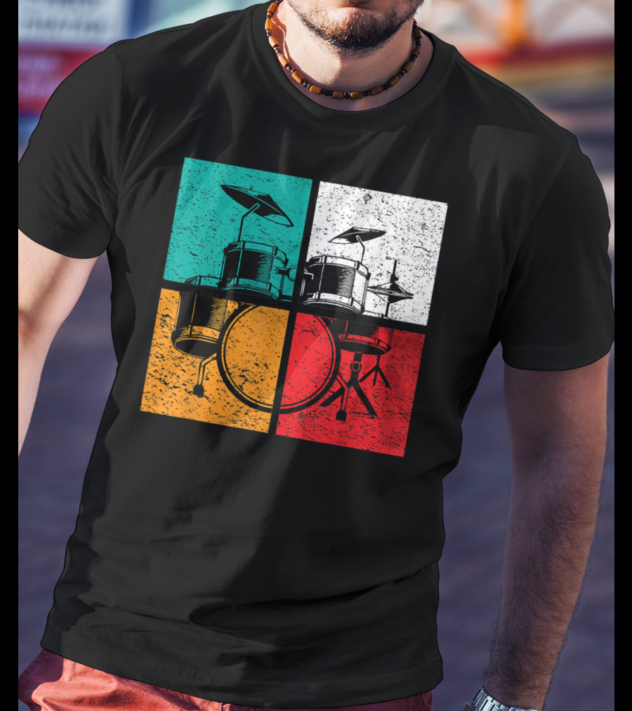 Drummer Drums Band Drumset Colorful Pop Art Squares T-Shirt