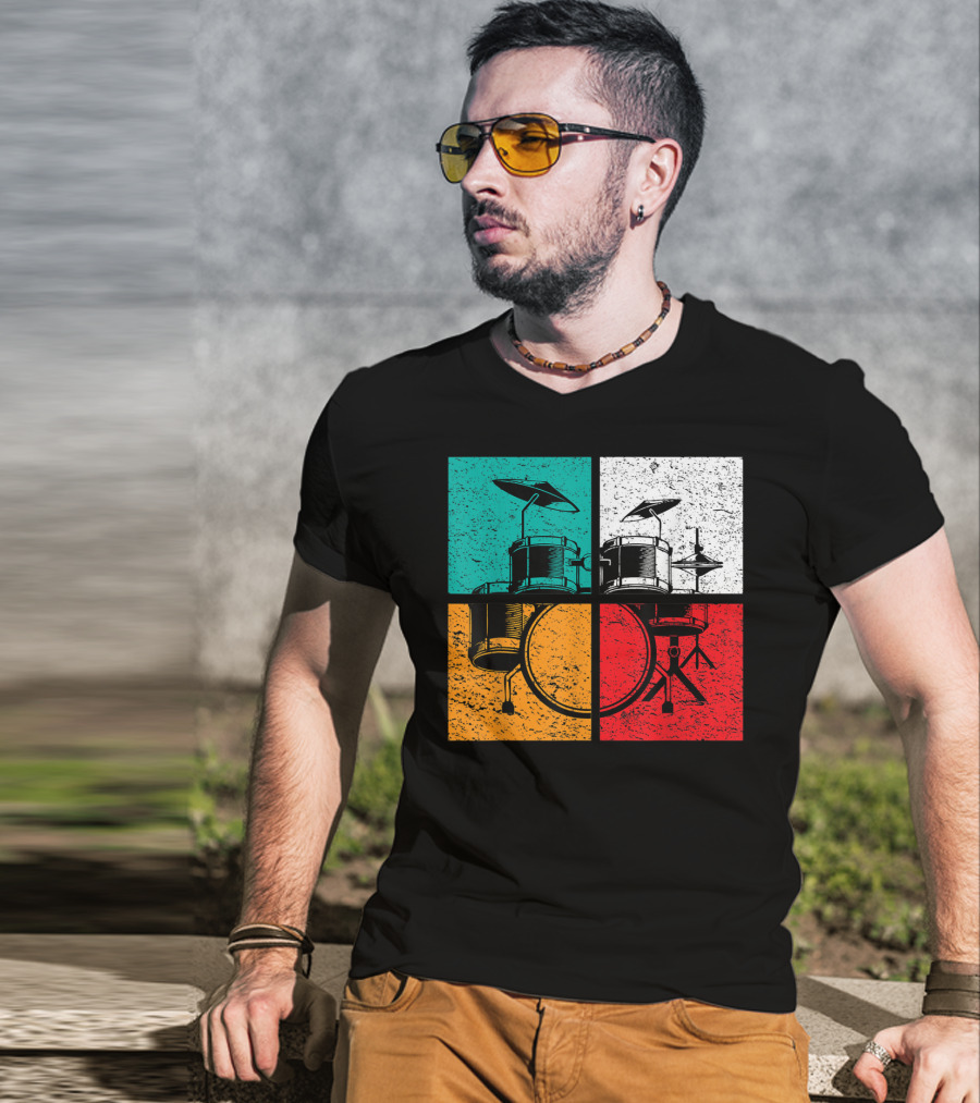 Drummer Drums Band Drumset Colorful Pop Art Squares T-Shirt