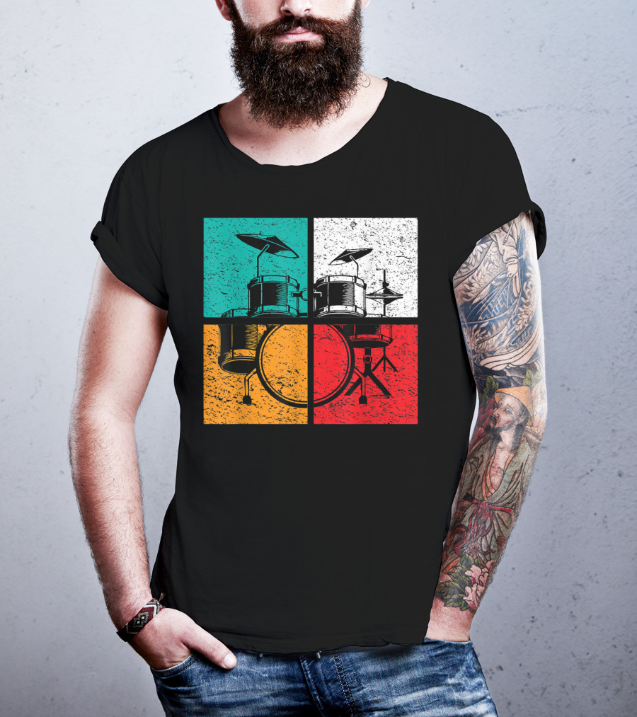 Drummer Drums Band Drumset Colorful Pop Art Squares T-Shirt