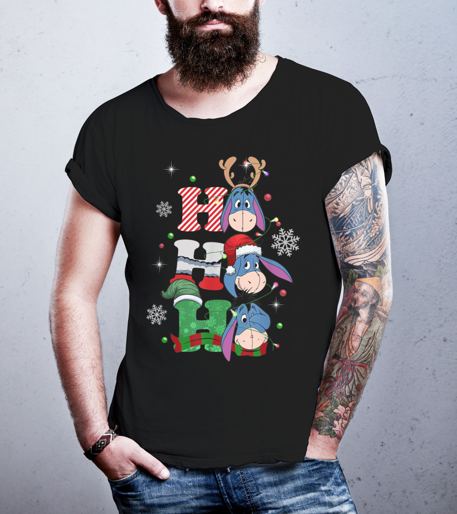 Eeyore Christmas Donkey Santa Reindeer Ho Ho Ho Snowflakes T-Shirt