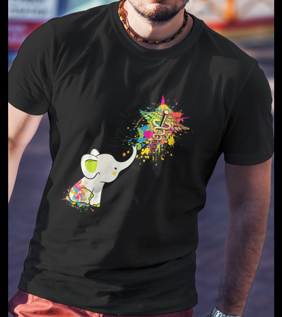 Elephant Live Love Heal CNA Colorful Caduceus T-Shirt