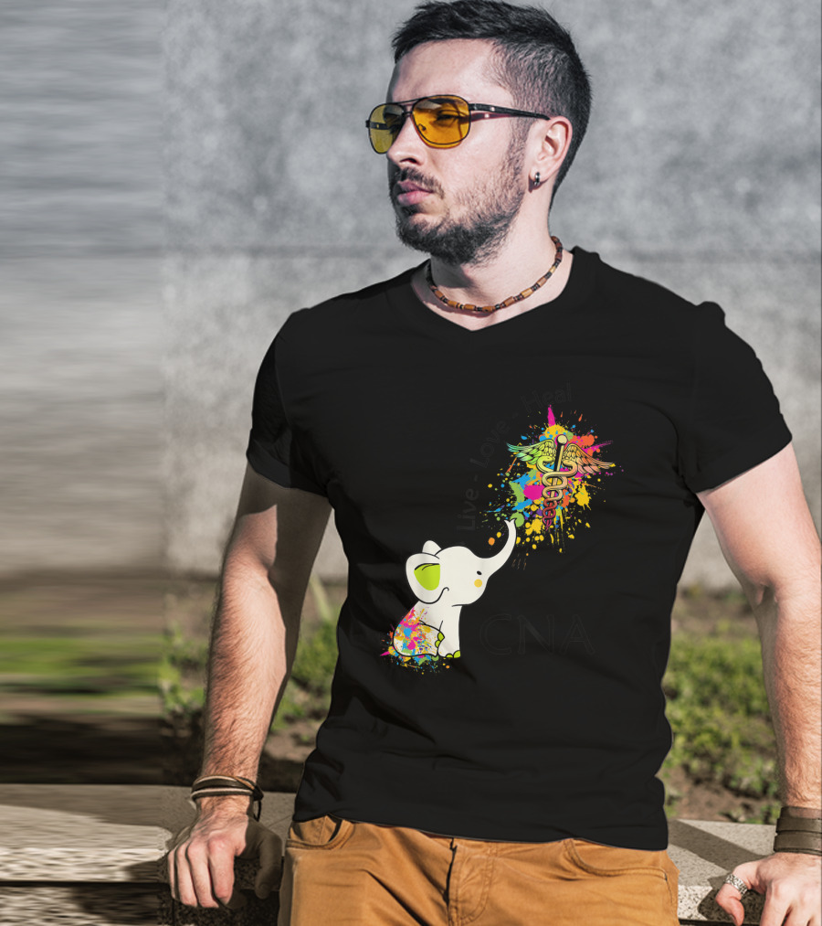 Elephant Live Love Heal CNA Colorful Caduceus T-Shirt