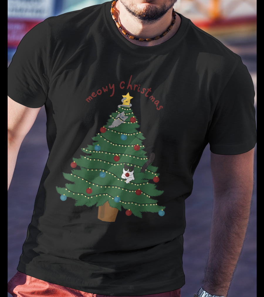 Meowy Christmas Funny Cats In Christmas Tree T-Shirt