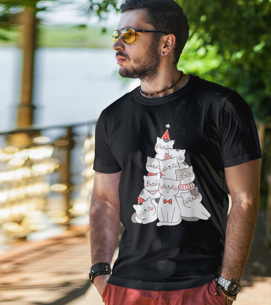 Funny Christmas Cats Xmas Tree New Year Party T-Shirt