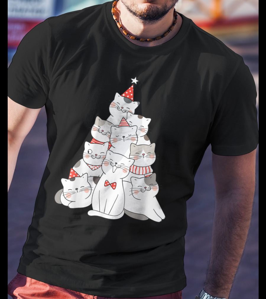 Funny Christmas Cats Xmas Tree New Year Party T-Shirt