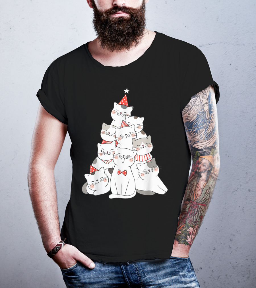 Funny Christmas Cats Xmas Tree New Year Party T-Shirt