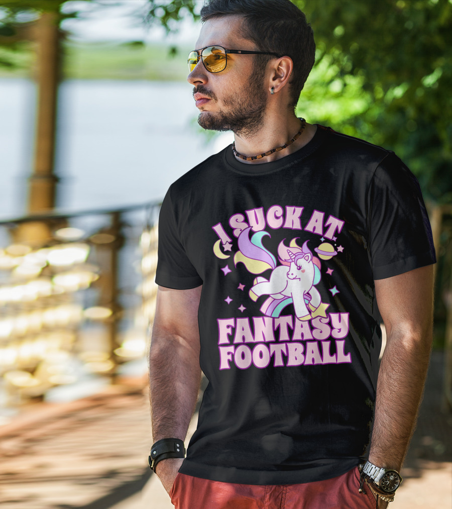 I Suck At Fantasy Football Unicorn Colors Celestial T-Shirt