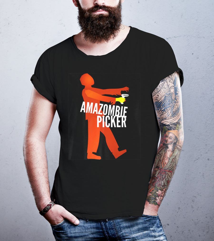 Amazombie Picker Walking Zombie Silhouette With Coffee Cup T-Shirt