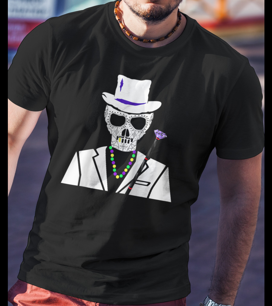 Baron Samedi Voodoo Skeleton With Top Hat And Beads T-Shirt