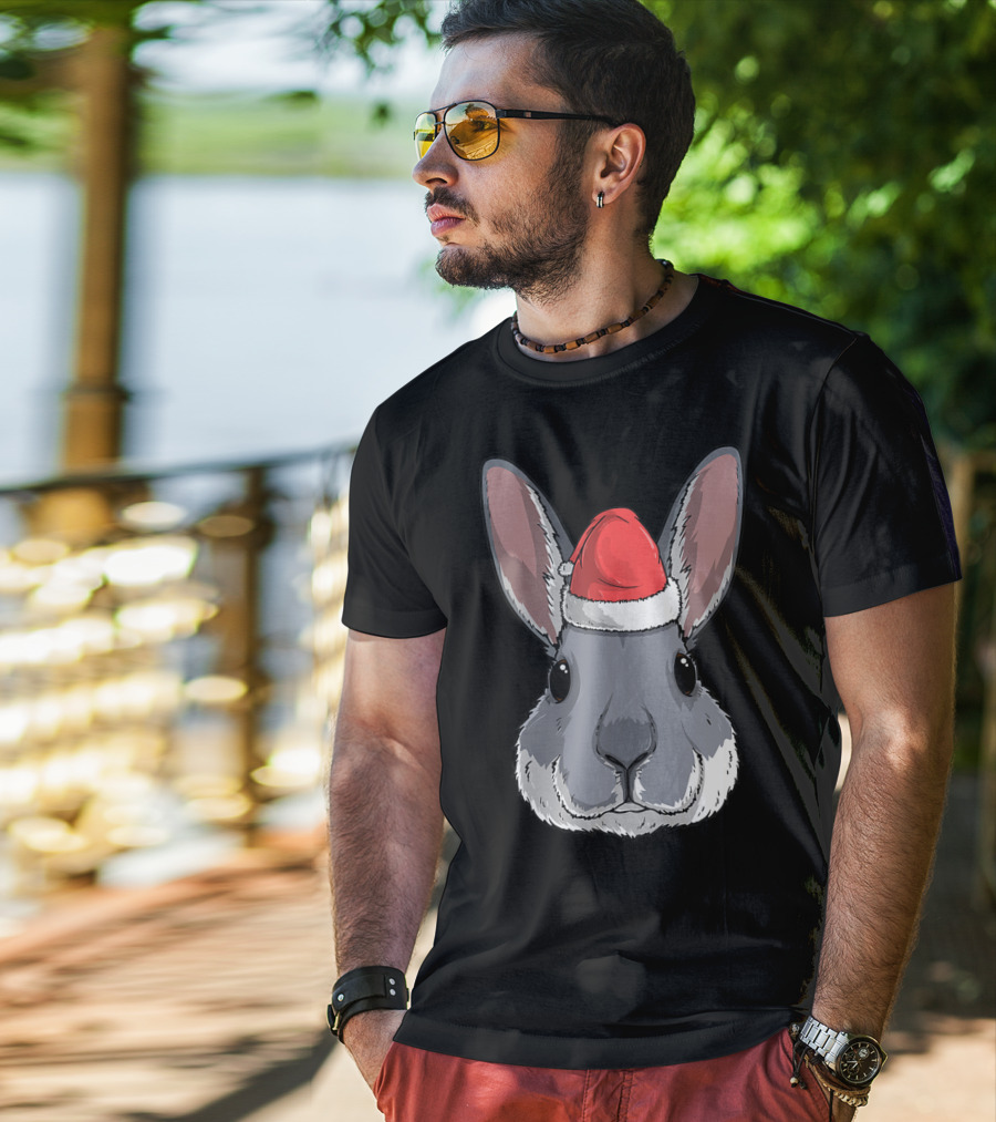 Bunny Rabbit Santa Claus Hat Christmas Xmas Festive Holiday Rabbit T-Shirt