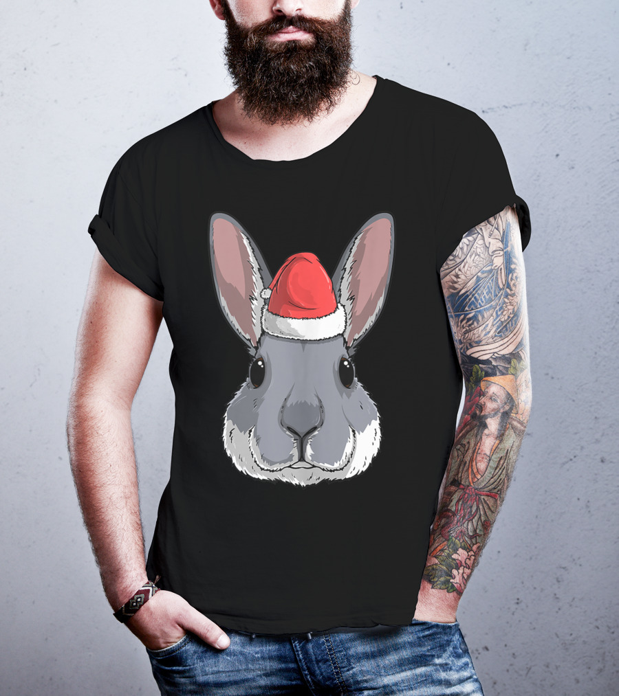 Bunny Rabbit Santa Claus Hat Christmas Xmas Festive Holiday Rabbit T-Shirt