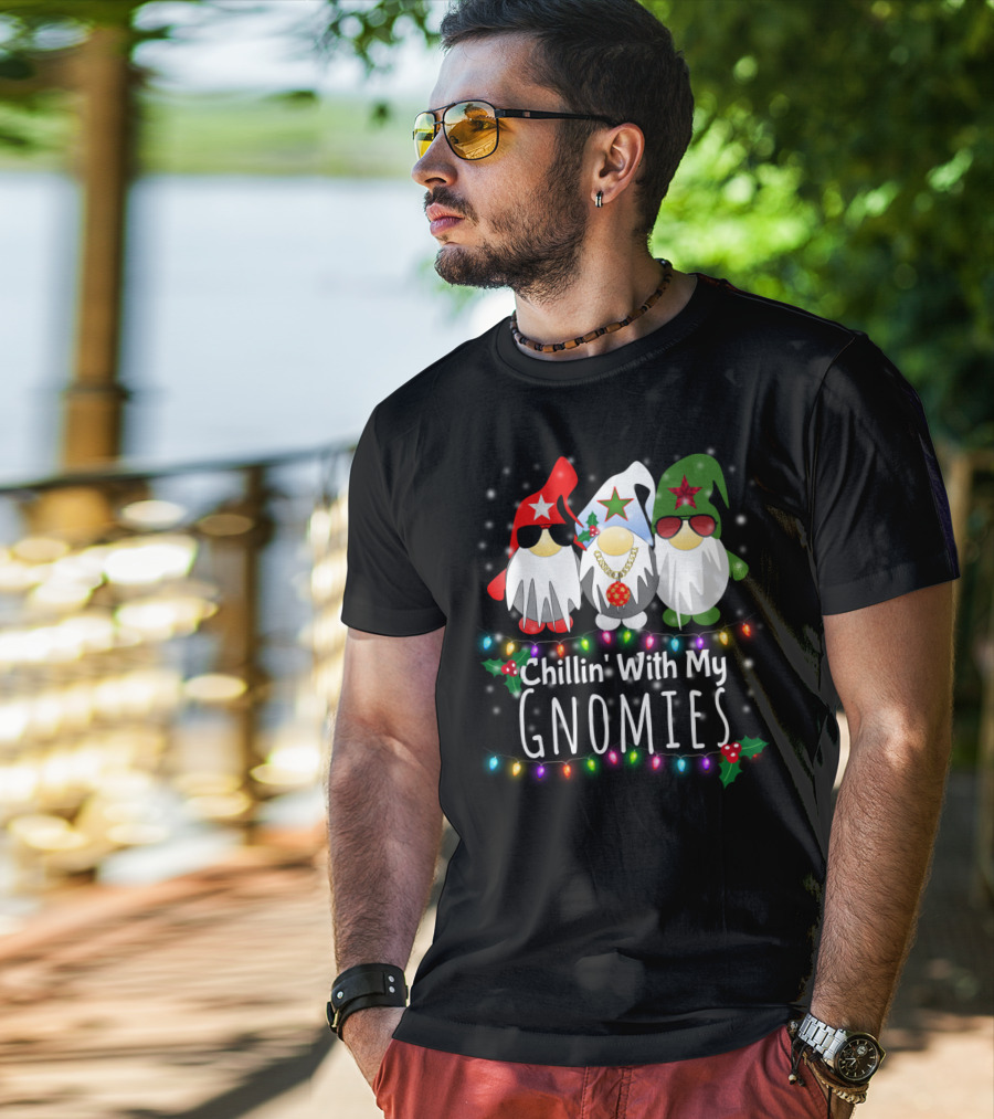 Chillin With My Gnomies Funny Christmas Light Gnome Trio T-Shirt