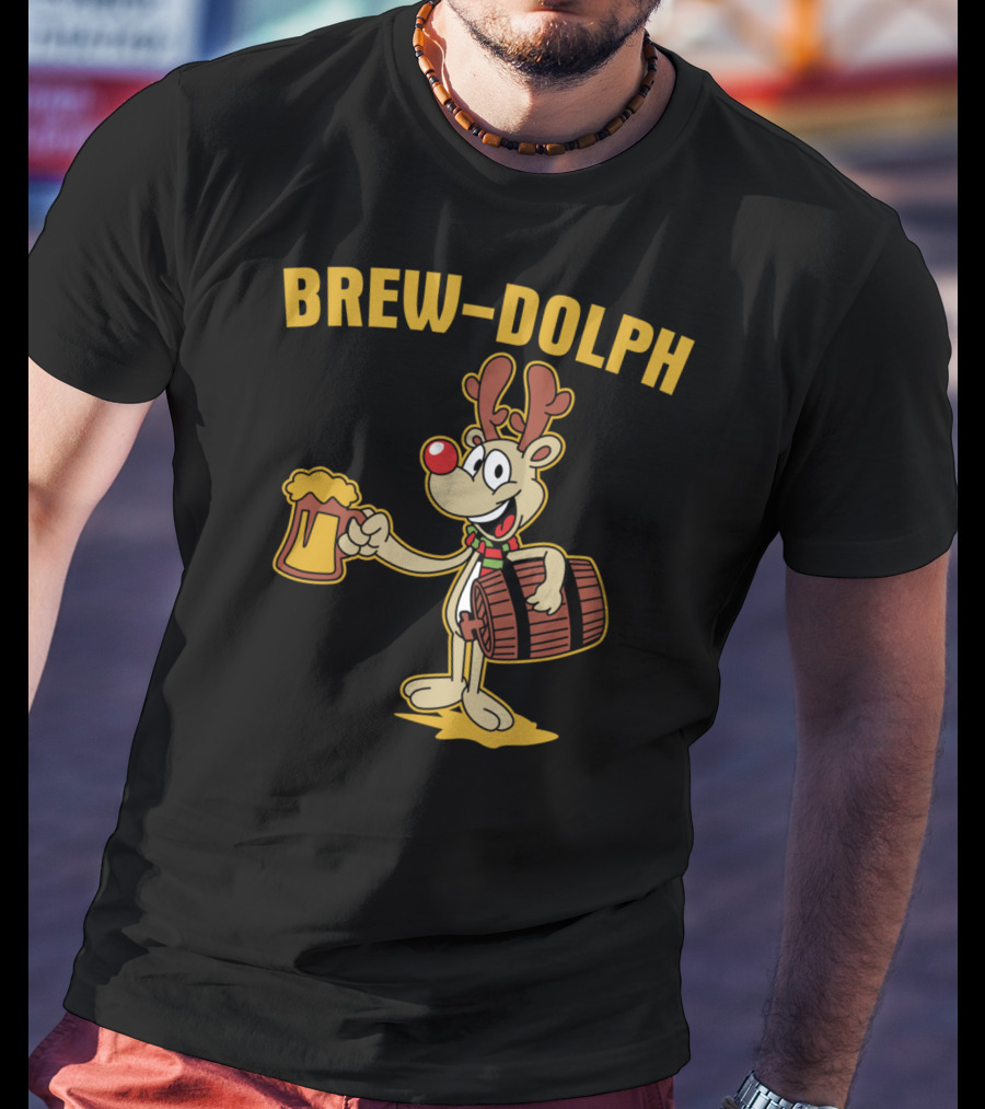 Brewdolph Reindeer Rudolph Christmas Beer Barrel Funny T-Shirt