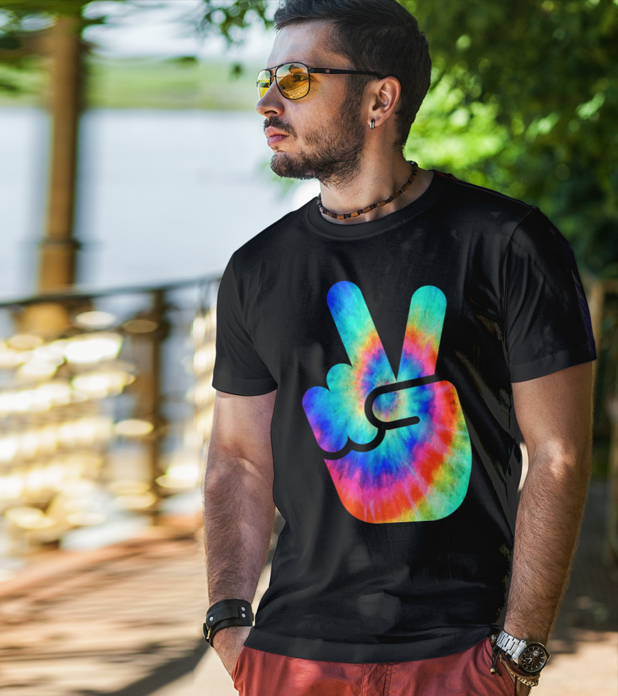 Cool Tie Dye Peace Hand T-Shirt