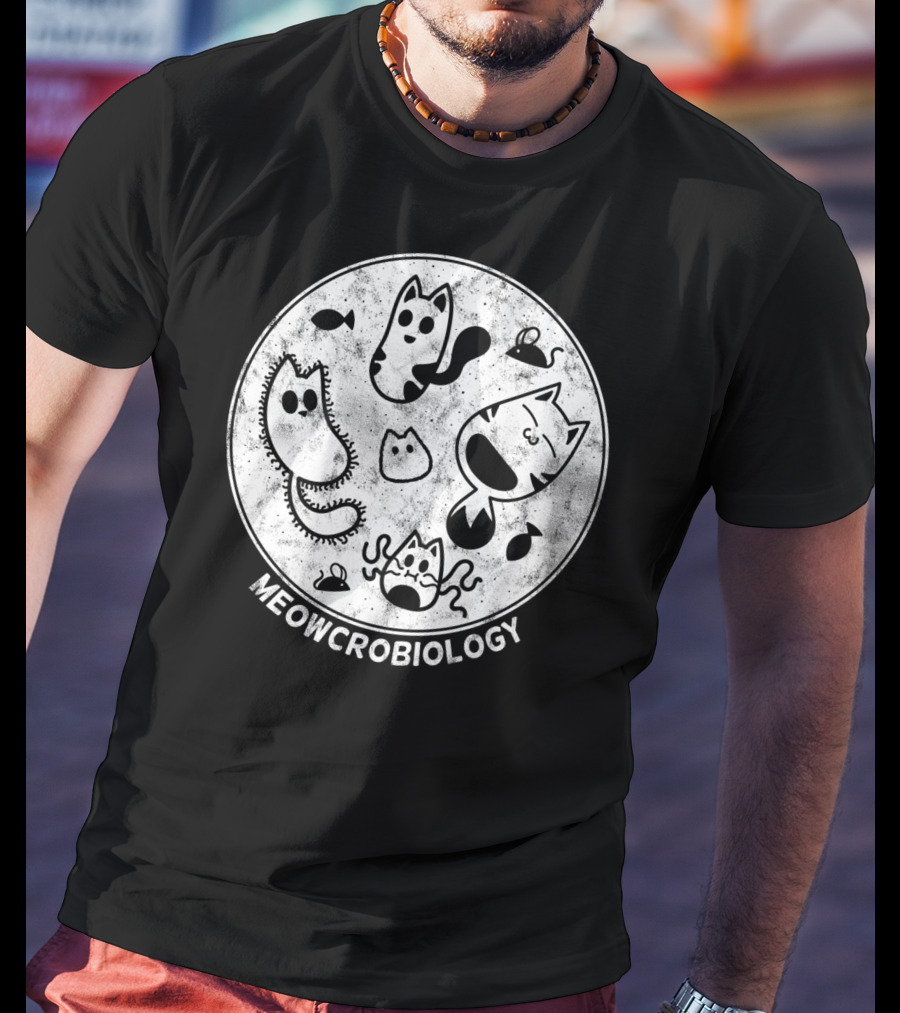 Meowcrobiology Cute Cat Pet Distressed Bacteria Microbiology T-Shirt