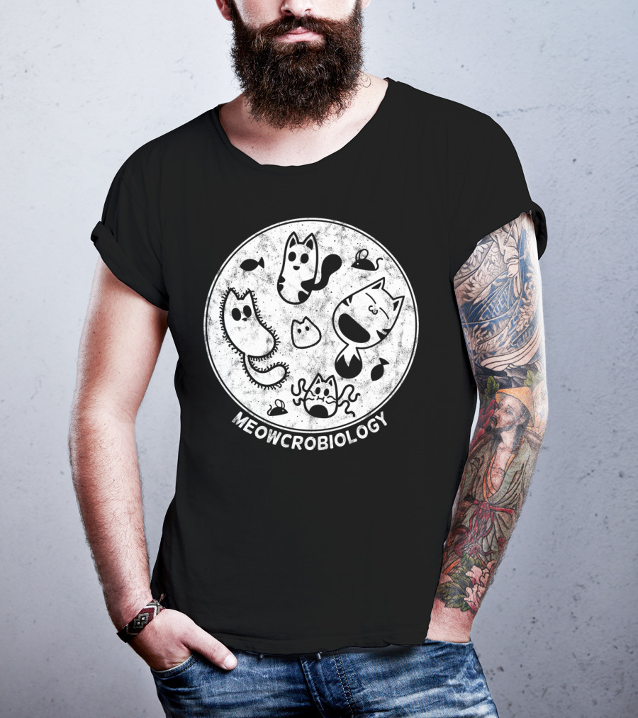 Meowcrobiology Cute Cat Pet Distressed Bacteria Microbiology T-Shirt