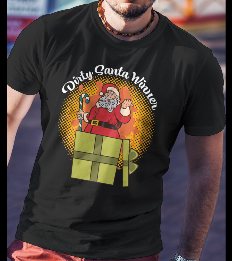 Dirty Santa Winner With Candy Cane And Christmas Gift Box T-Shirt