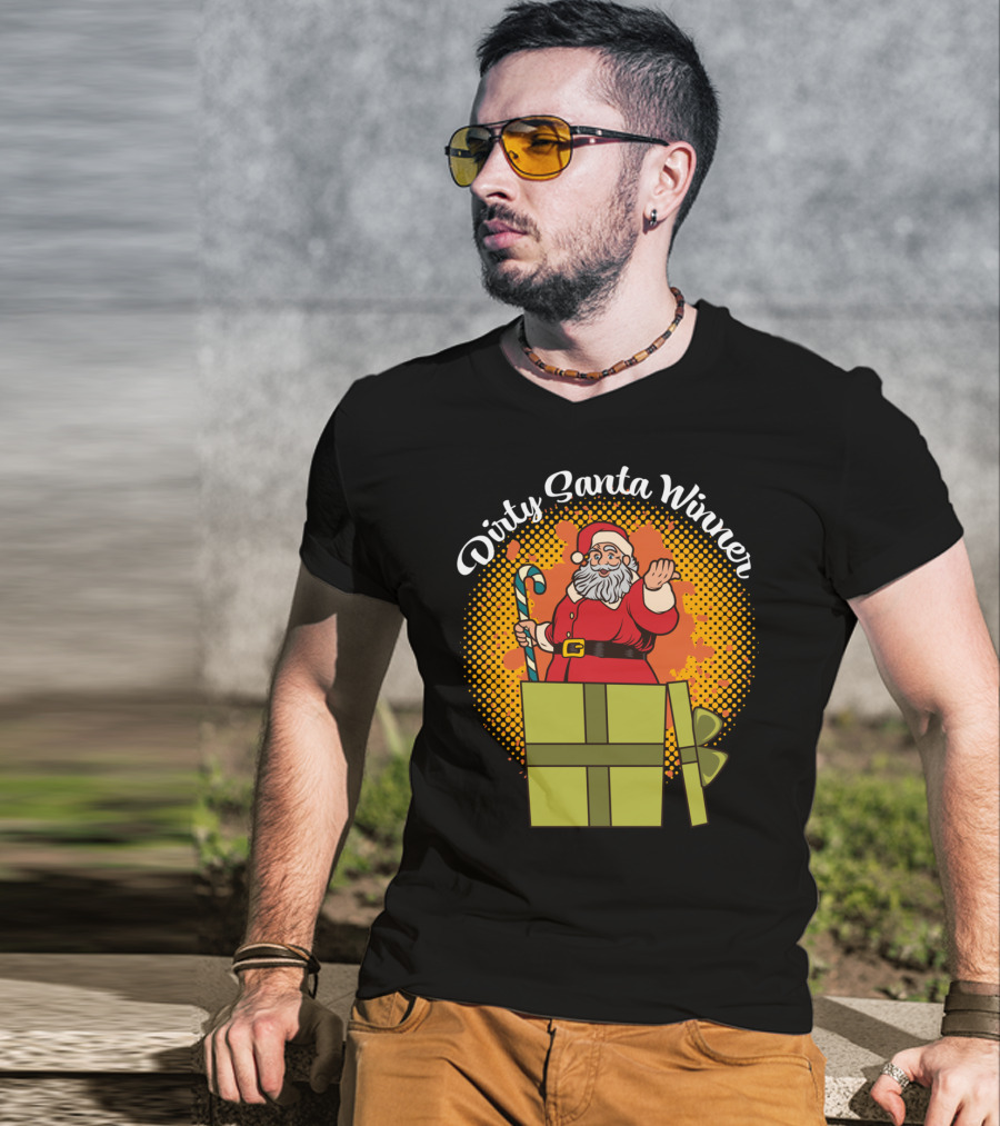 Dirty Santa Winner With Candy Cane And Christmas Gift Box T-Shirt