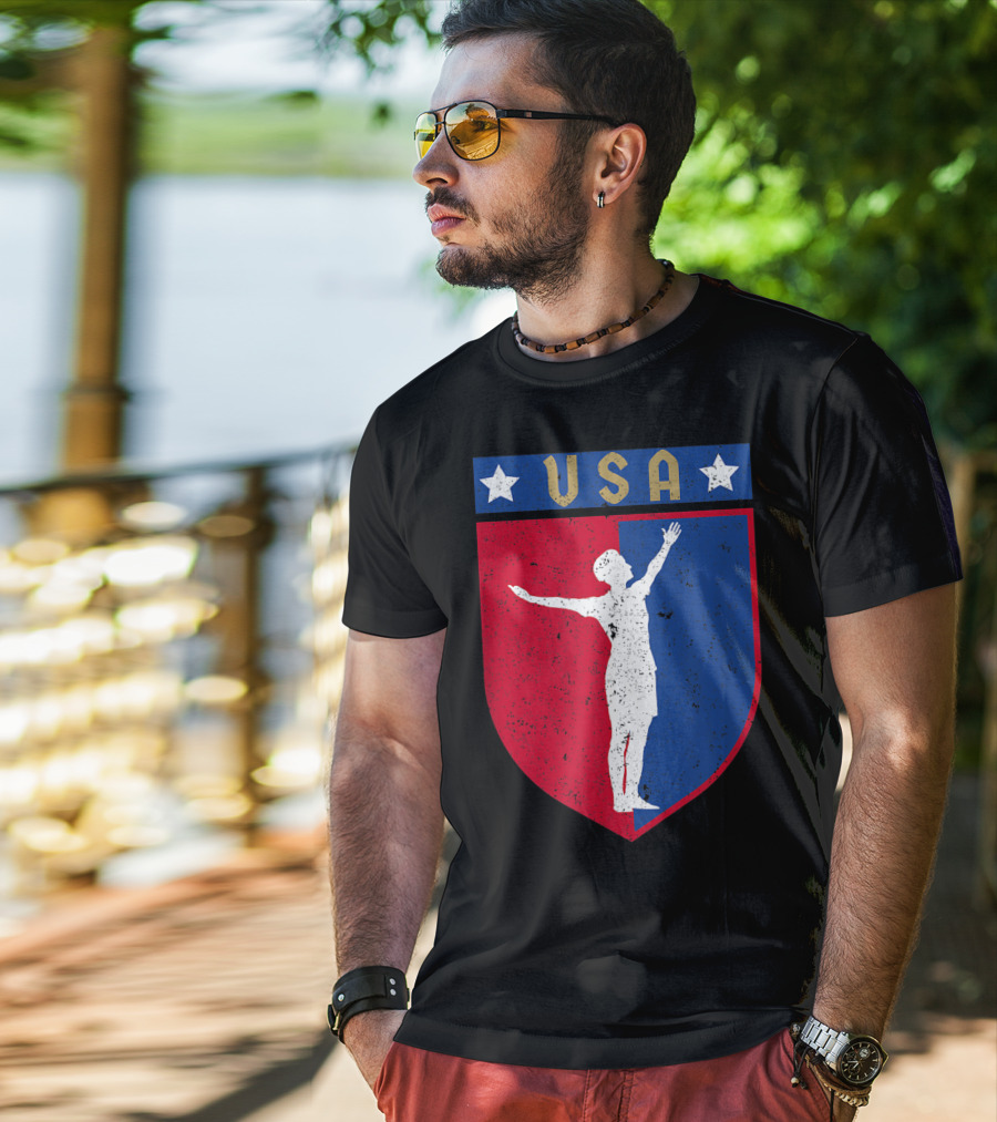 USA Distressed Red White Blue Soccer Emblem T-Shirt