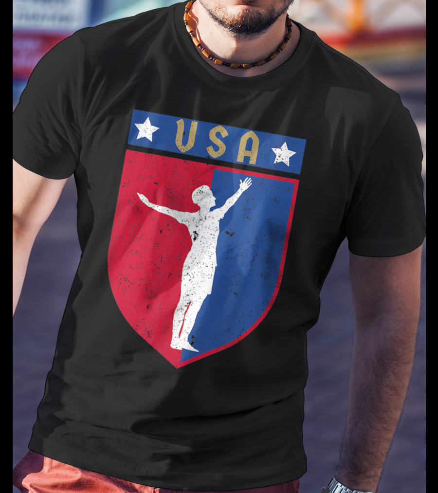 USA Distressed Red White Blue Soccer Emblem T-Shirt