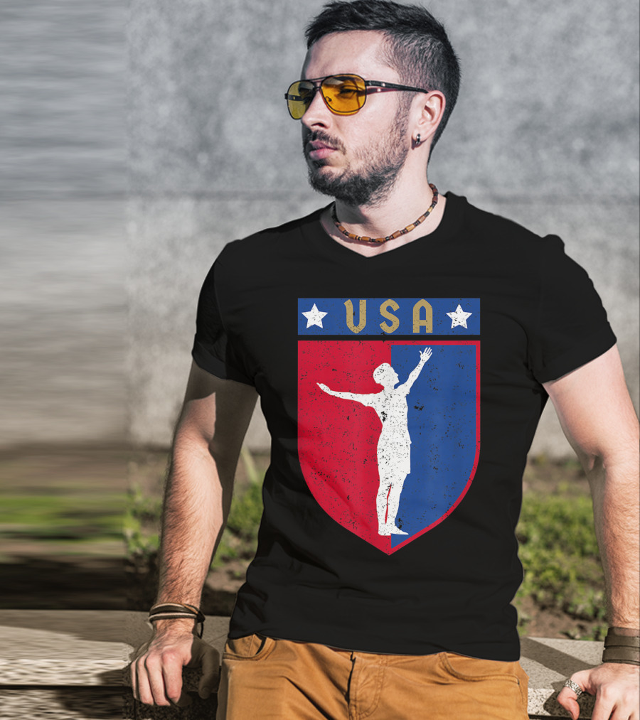 USA Distressed Red White Blue Soccer Emblem T-Shirt