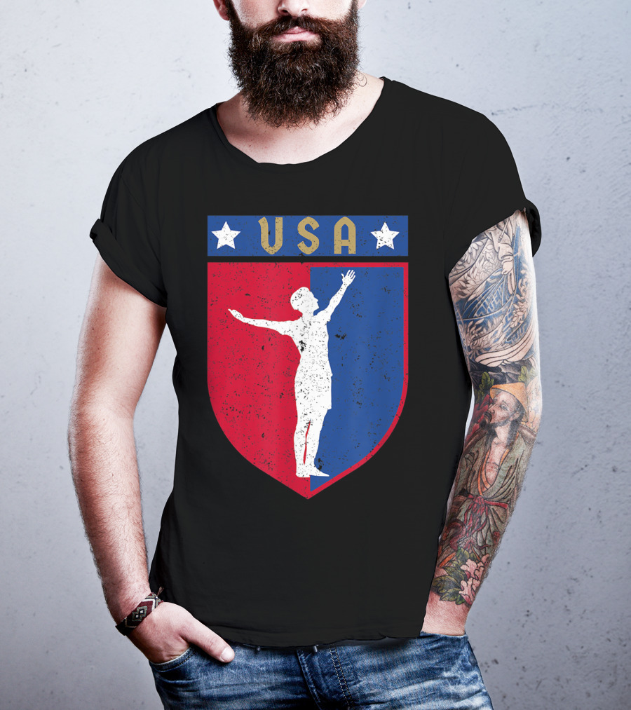 USA Distressed Red White Blue Soccer Emblem T-Shirt