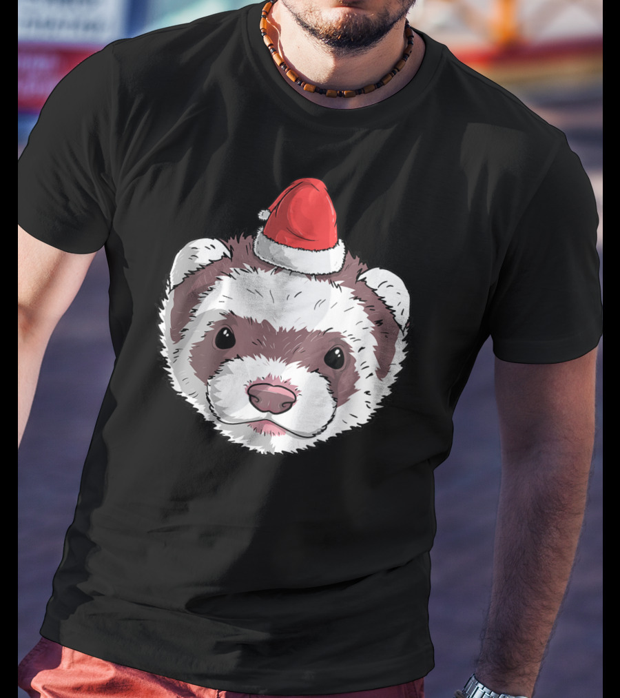 Ferret Santa Claus Hat Christmas Holiday Festive Headwear T-Shirt