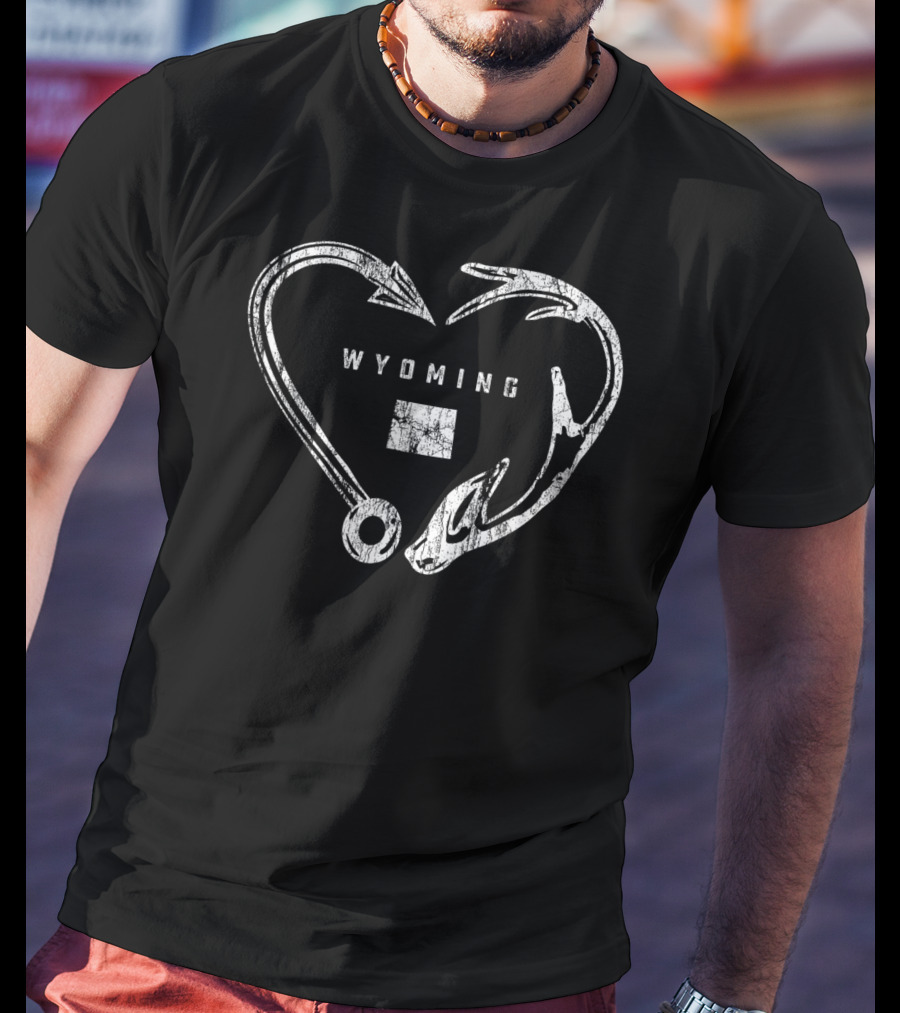 Wyoming Heart Fishing Antler Hook T-Shirt