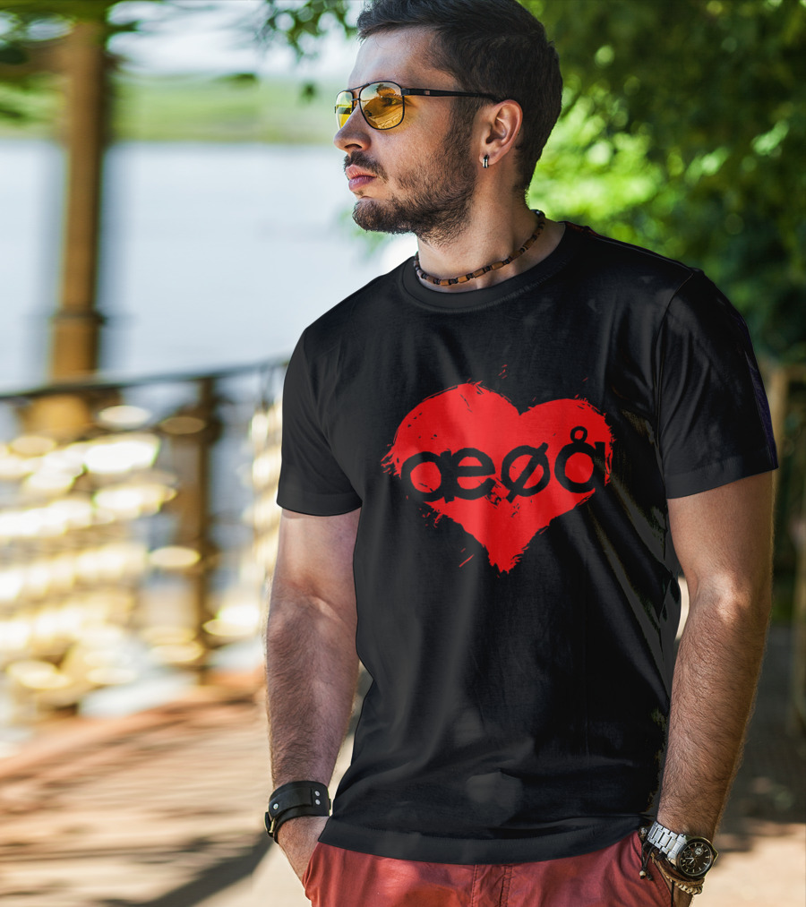Funny Love For Denmark Alphabet Vowels æøå In Heart Shape T-Shirt