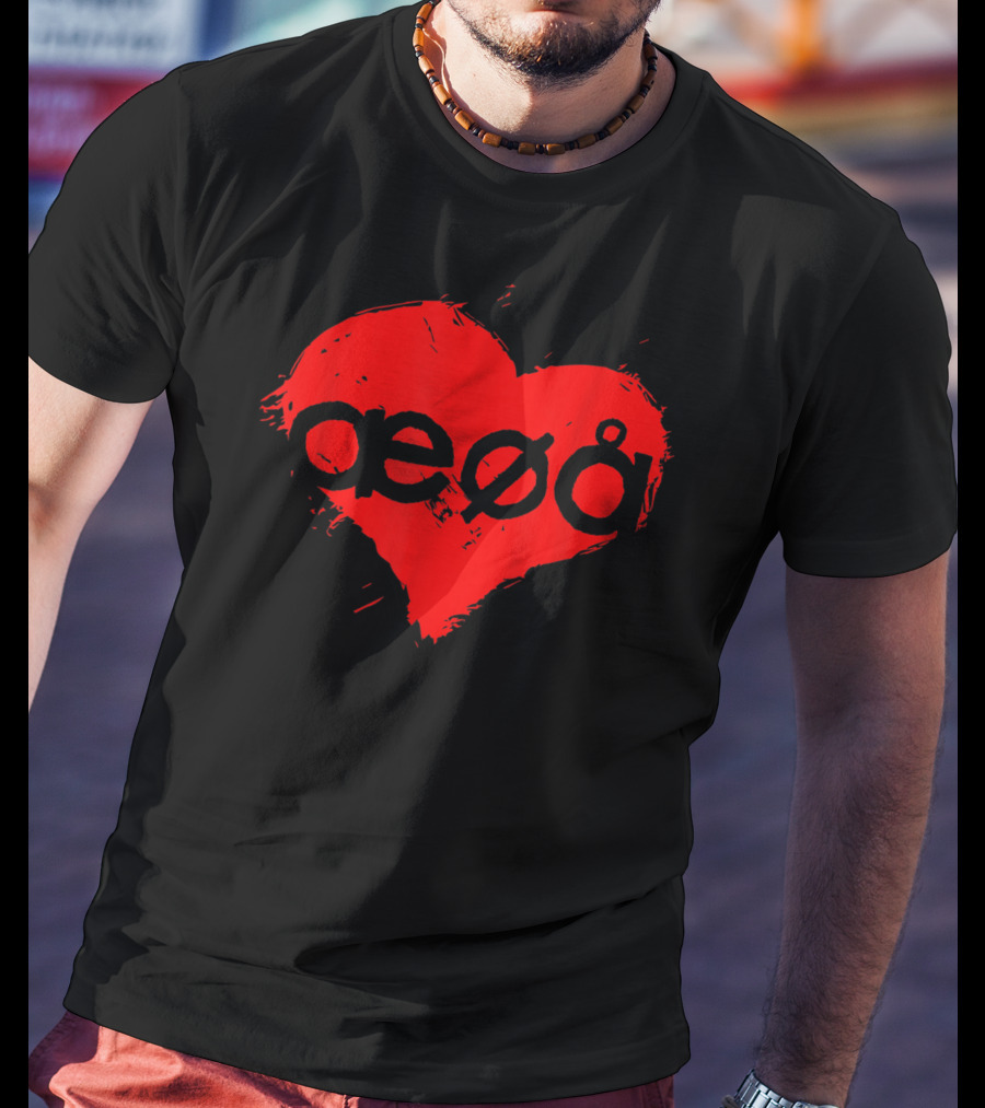 Funny Love For Denmark Alphabet Vowels æøå In Heart Shape T-Shirt
