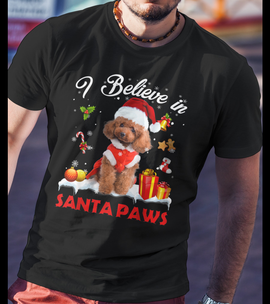 I Believe In Santa Paws Christmas Decor With Poodle Dog T-Shirt