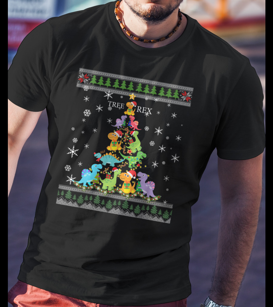 Funny T-Rex Tree Rex Dinosaur Ugly Christmas T-Shirt
