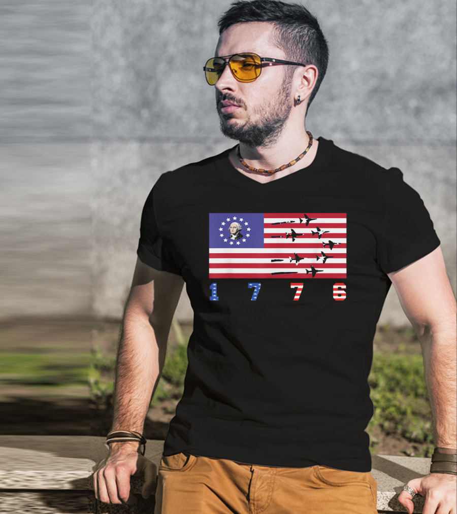 George Washington Betsy Ross Flag 1776 American Jets Flyover T-Shirt