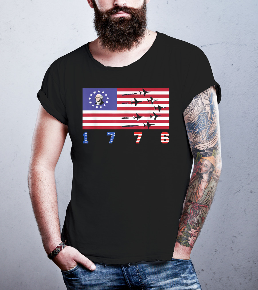 George Washington Betsy Ross Flag 1776 American Jets Flyover T-Shirt