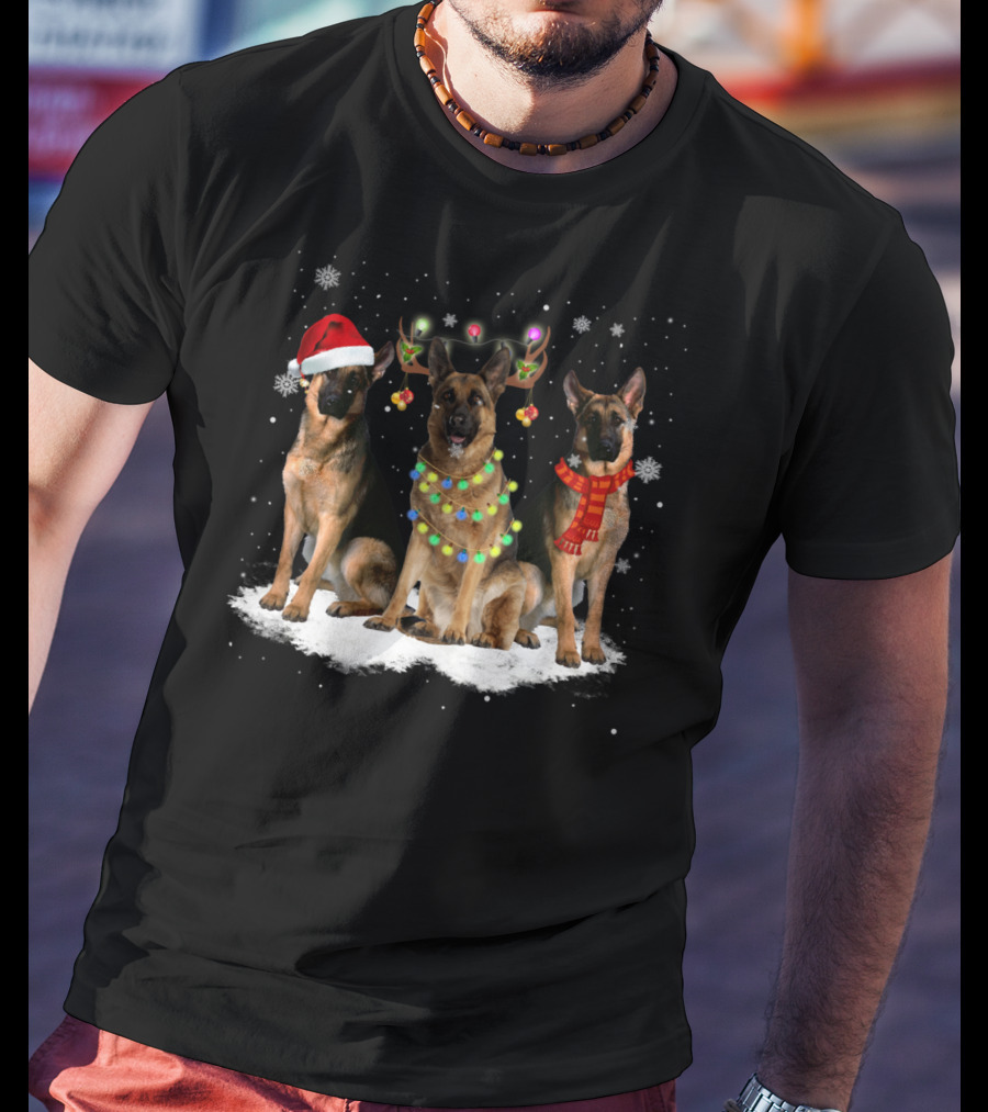 German Shepherds With Santa Hat And Christmas Decorations T-Shirt