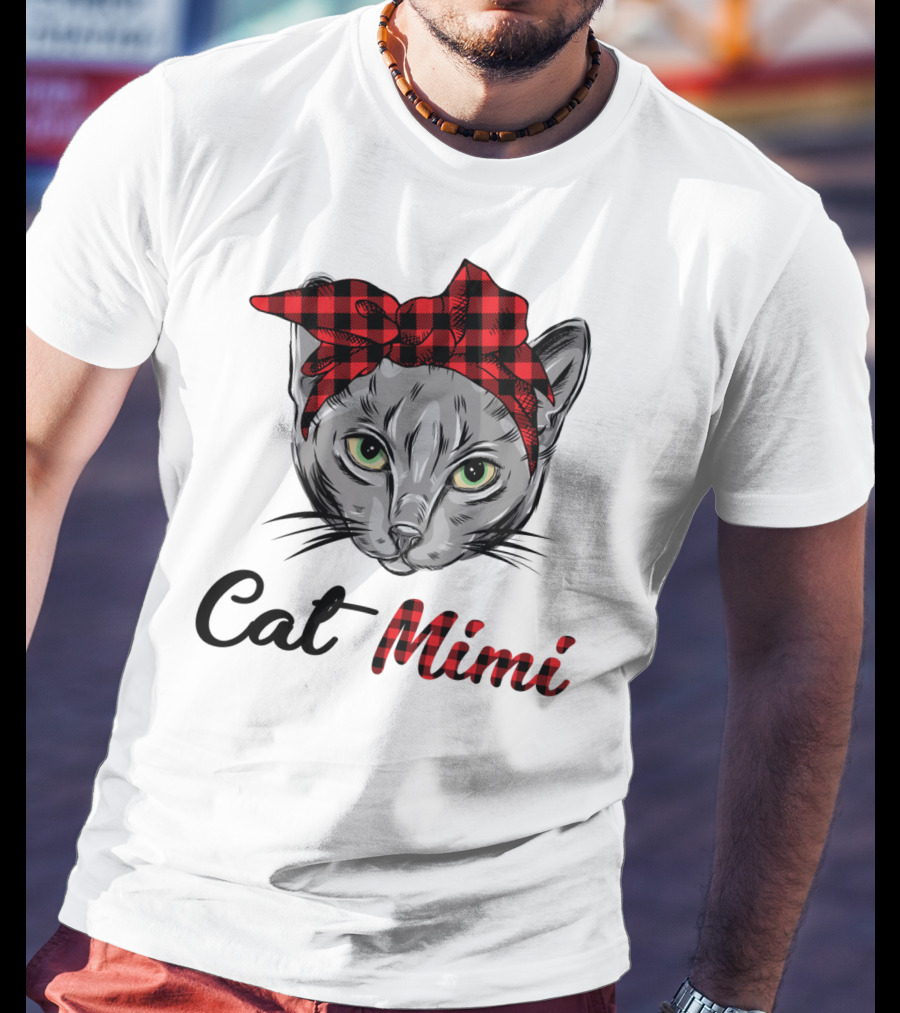Grandma Pet Outfit Cat Mimi Buffalo Plaid Headband T-Shirt