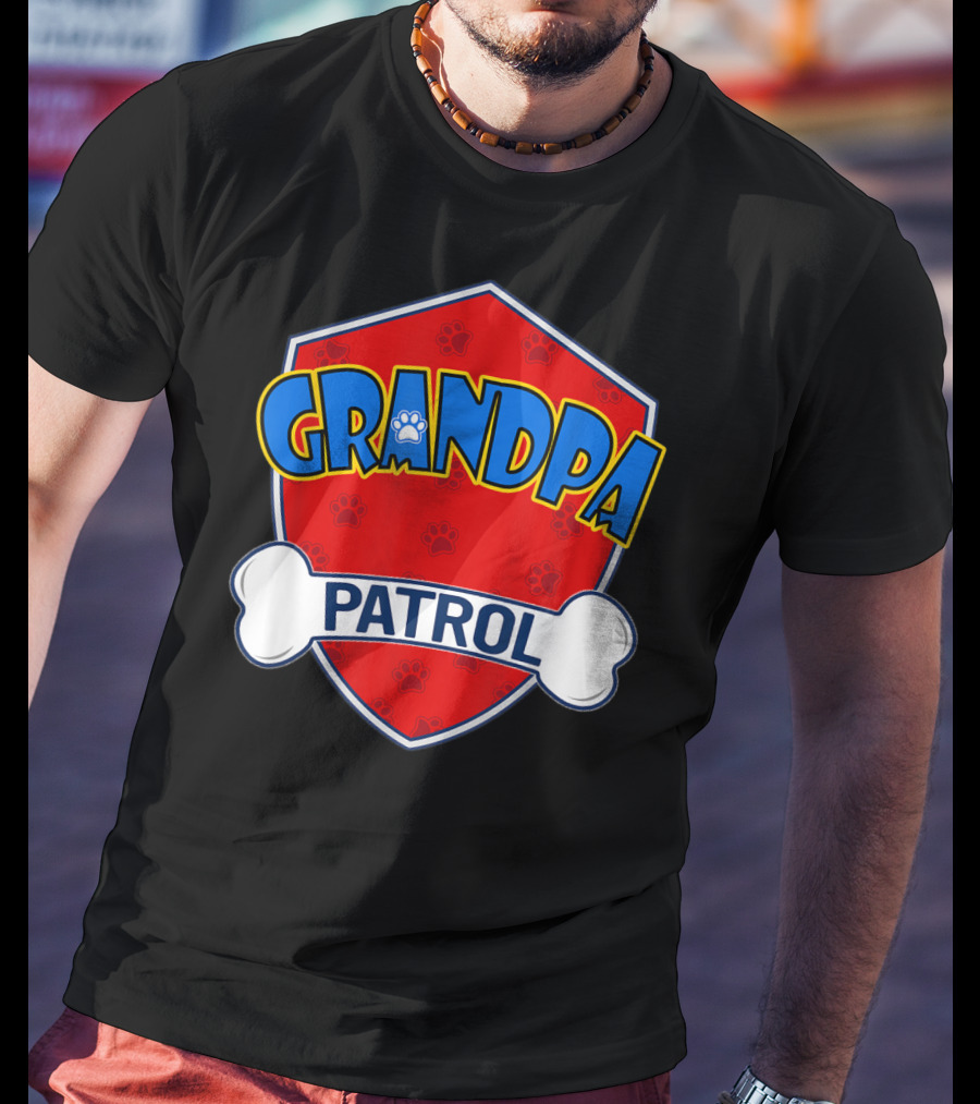 Grandpa Patrol Shield With Pawprint Bone T-Shirt